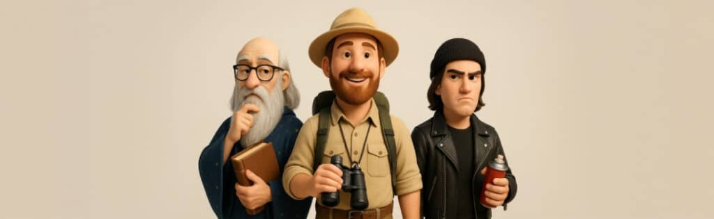 visuele weergave van de archetypes Wijze, Avonturier en Outlaw